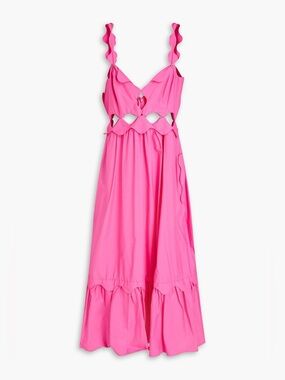 NWT Farm Rio Cutout cotton-poplin Bright Pink midi dress